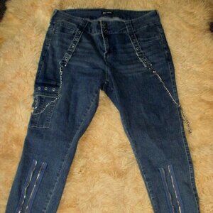 HT Denim Denim Suspender Super Skinny Jeans Plus Size 18 Zippers Cute!